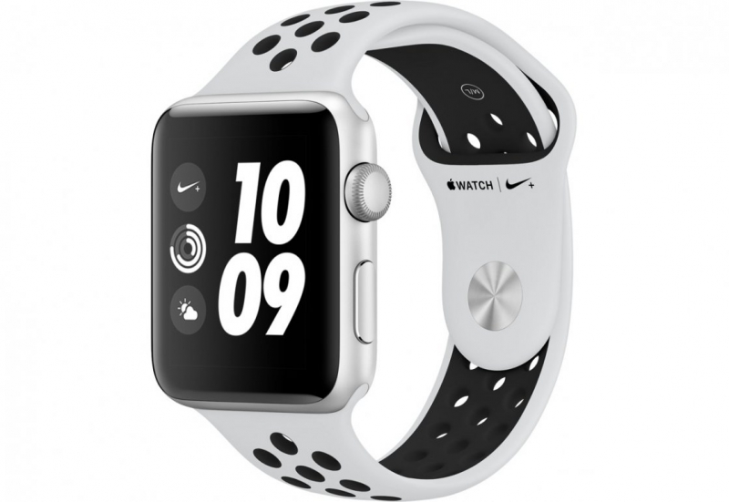 Apple Watch Nike+ Series 3, 42 мм, корпус из серебристого алюминия, спортивный ремешок Nike цвета «чистая платина/чёрный» 