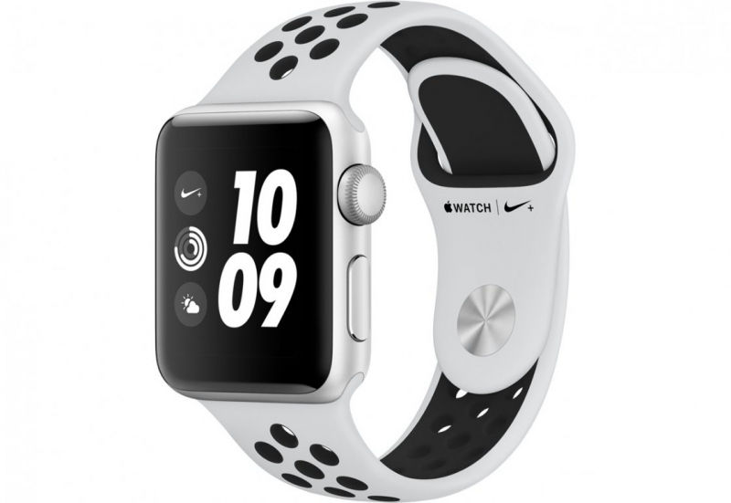 Apple Watch Nike+ Series 3, 38 мм, корпус из серебристого алюминия, спортивный ремешок Nike цвета «чистая платина/чёрный» 