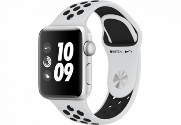 Apple Watch Nike+ Series 3, 38 мм, корпус из серебристого алюминия, спортивный ремешок Nike цвета «чистая платина/чёрный» 