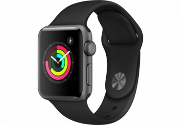 Apple Watch Series 3, 38 мм, корпус из алюминия цвета «серый космос», спортивный ремешок чёрного цвета 