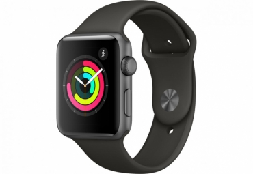 Apple Watch Series 3, 42 мм, корпус из алюминия цвета «серый космос», спортивный ремешок серого цвета 