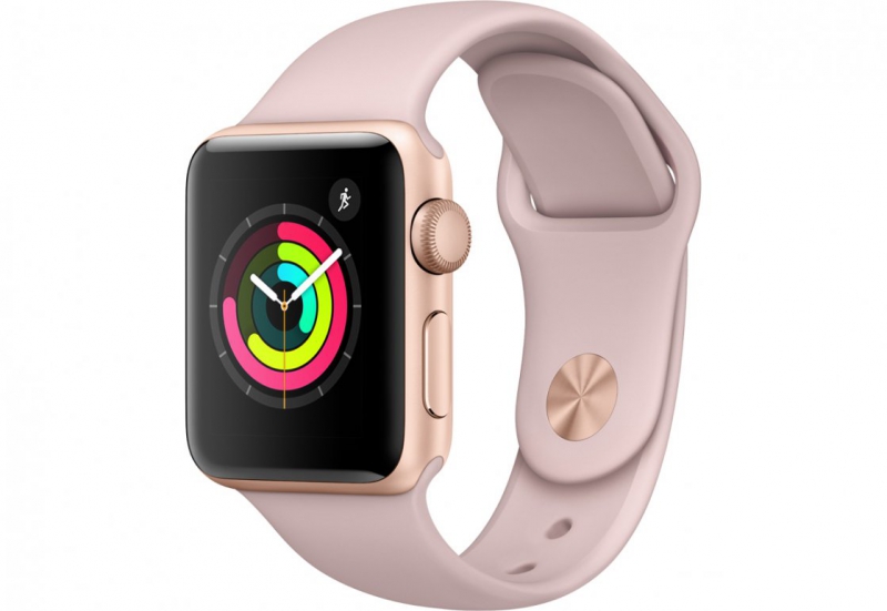 Apple Watch Series 3, 38 мм, корпус из золотистого алюминия, спортивный ремешок цвета «розовый песок» 