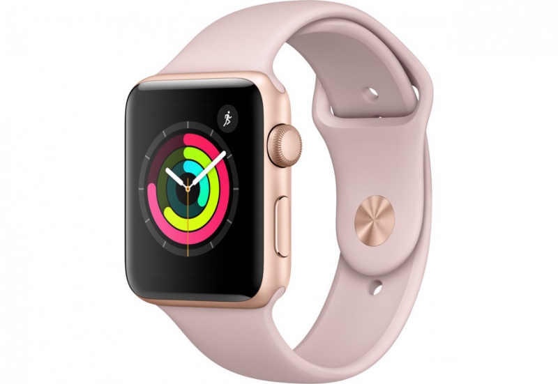 Apple Watch Series 3, 42 мм, корпус из золотистого алюминия, спортивный ремешок цвета «розовый песок»