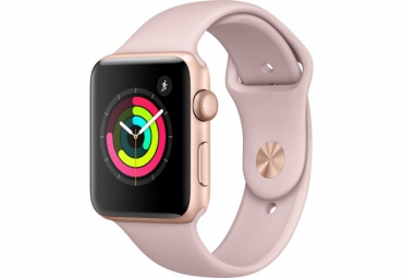 Apple Watch Series 3, 42 мм, корпус из золотистого алюминия, спортивный ремешок цвета «розовый песок»