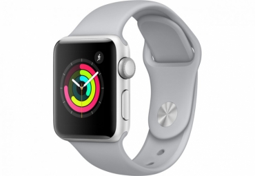 Apple Watch Series 3, 38 мм, корпус из серебристого алюминия, спортивный ремешок дымчатого цвета 