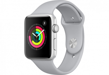 Apple Watch Series 3, 42 мм, корпус из серебристого алюминия, спортивный ремешок дымчатого цвета 