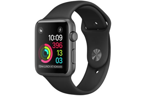 Apple Watch Series 1, 42 мм, корпус из алюминия цвета «серый космос», спортивный ремешок чёрного цвета 