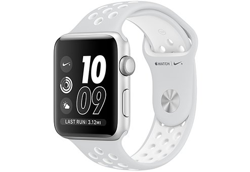 Apple Watch Nike+ 42 мм, корпус из серебристого алюминия, спортивный ремешок Nike цвета «чистая платина/белый» 
