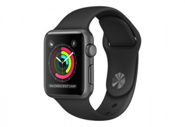 Apple Watch Series 2, 38 мм, корпус из алюминия цвета «серый космос», спортивный ремешок чёрного цвета 