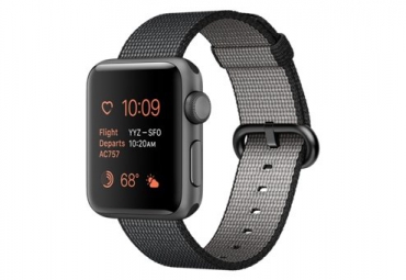 Apple Watch Series 2, 38 мм, корпус из алюминия цвета «серый космос», ремешок из плетёного нейлона чёрного цвета 