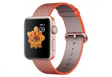 Apple Watch Series 2, 42 мм, корпус из алюминия цвета «розовое золото», ремешок из плетёного нейлона цвета «оранжевый космос/антрацит»