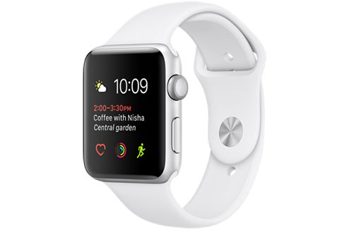 Apple Watch Series 2, 42 мм, корпус из серебристого алюминия, спортивный ремешок белого цвета 