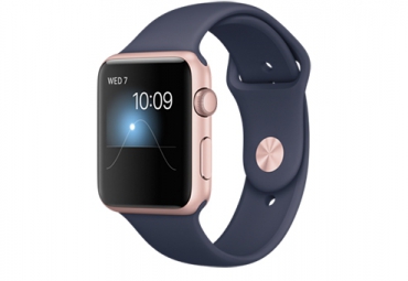 Apple Watch Series 1, 42 мм, корпус из алюминия цвета «розовое золото», спортивный ремешок тёмно‑синего цвета 