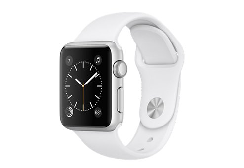 Apple Watch Series 1, 38 мм, корпус из серебристого алюминия, спортивный ремешок белого цвета 
